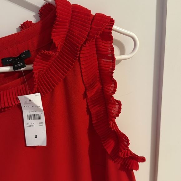 Ann Taylor Red Flutter Sleeve Ruffled Blouse - Picture 3 of 8